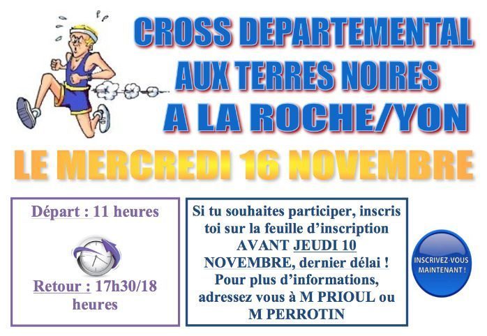 CROSS DEPARTEMENTAL LE 16.11 – INSCRIVEZ VOUS !