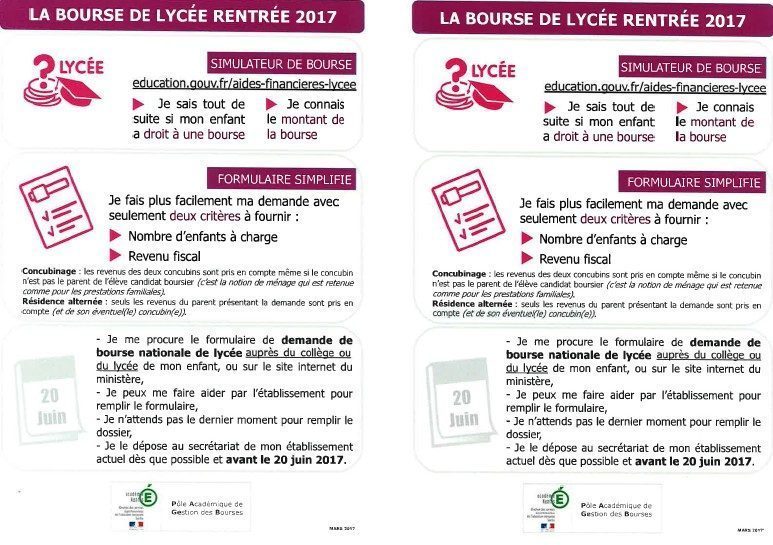 BOURSES DE LYCEE CAMPAGNE 2017