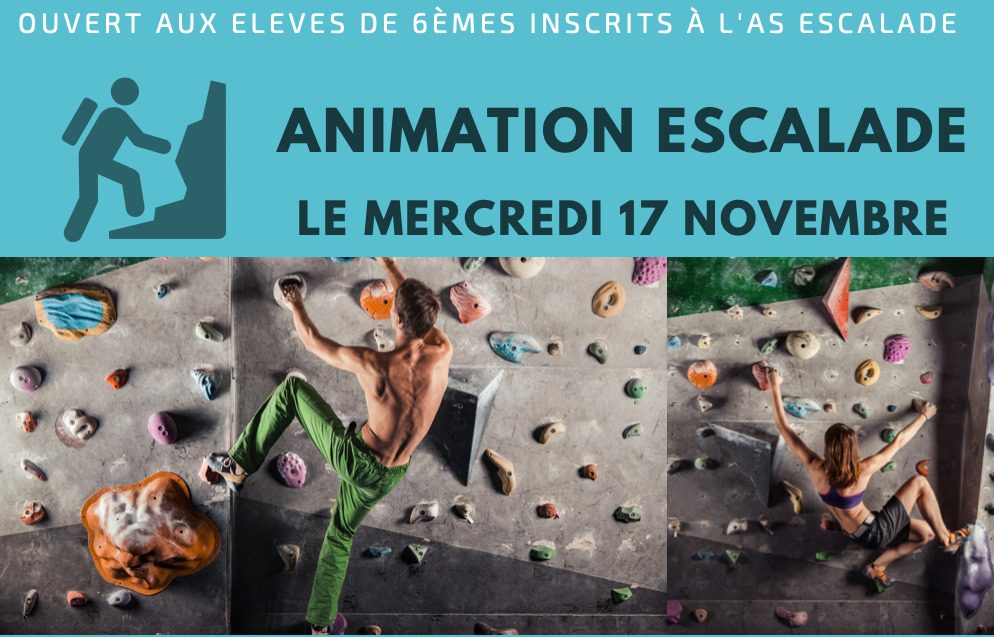 Animation ESCALADE réservée aux élèves de 6èmes inscrits à l’AS!